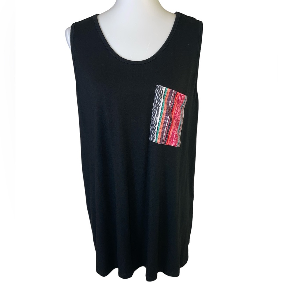 Black Tank Top Colored Accent Pocket Size XL